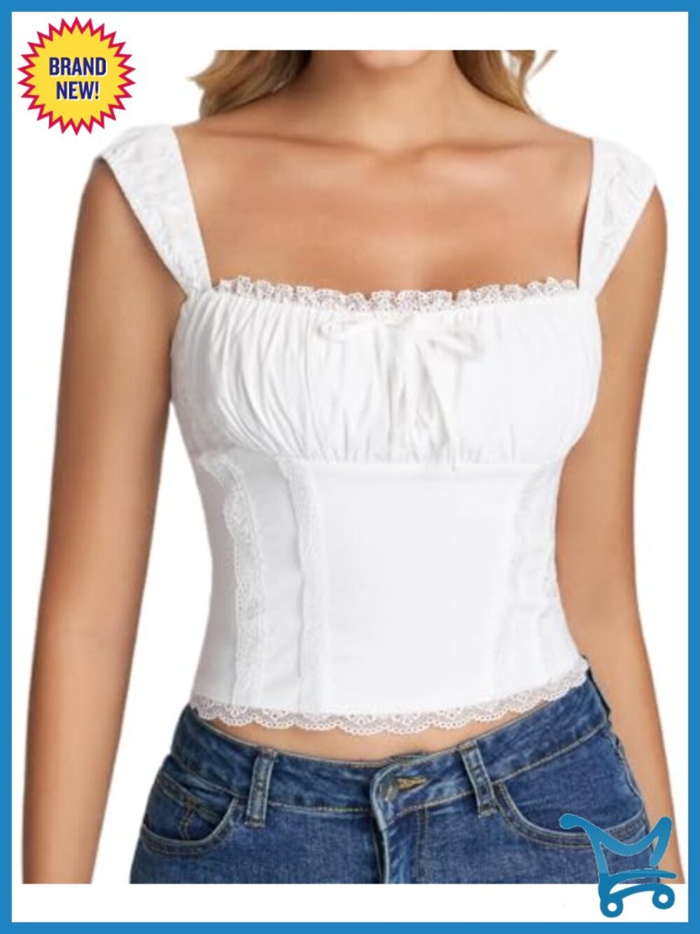 Women's Lace Crop Tank Top Square Neck Sleeveless Ruched Y2K Party Top